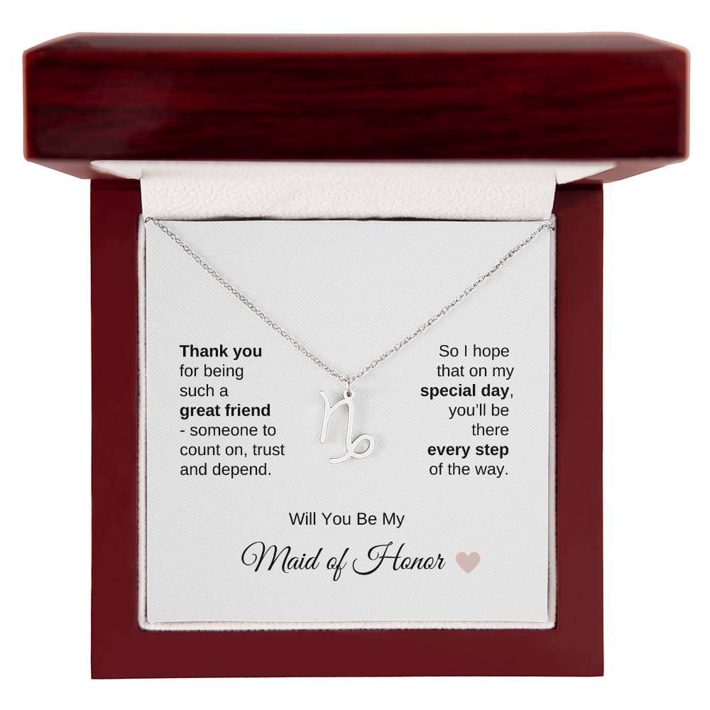 Will You Be My Maid of Honor Proposal Gift Zodiac Necklace