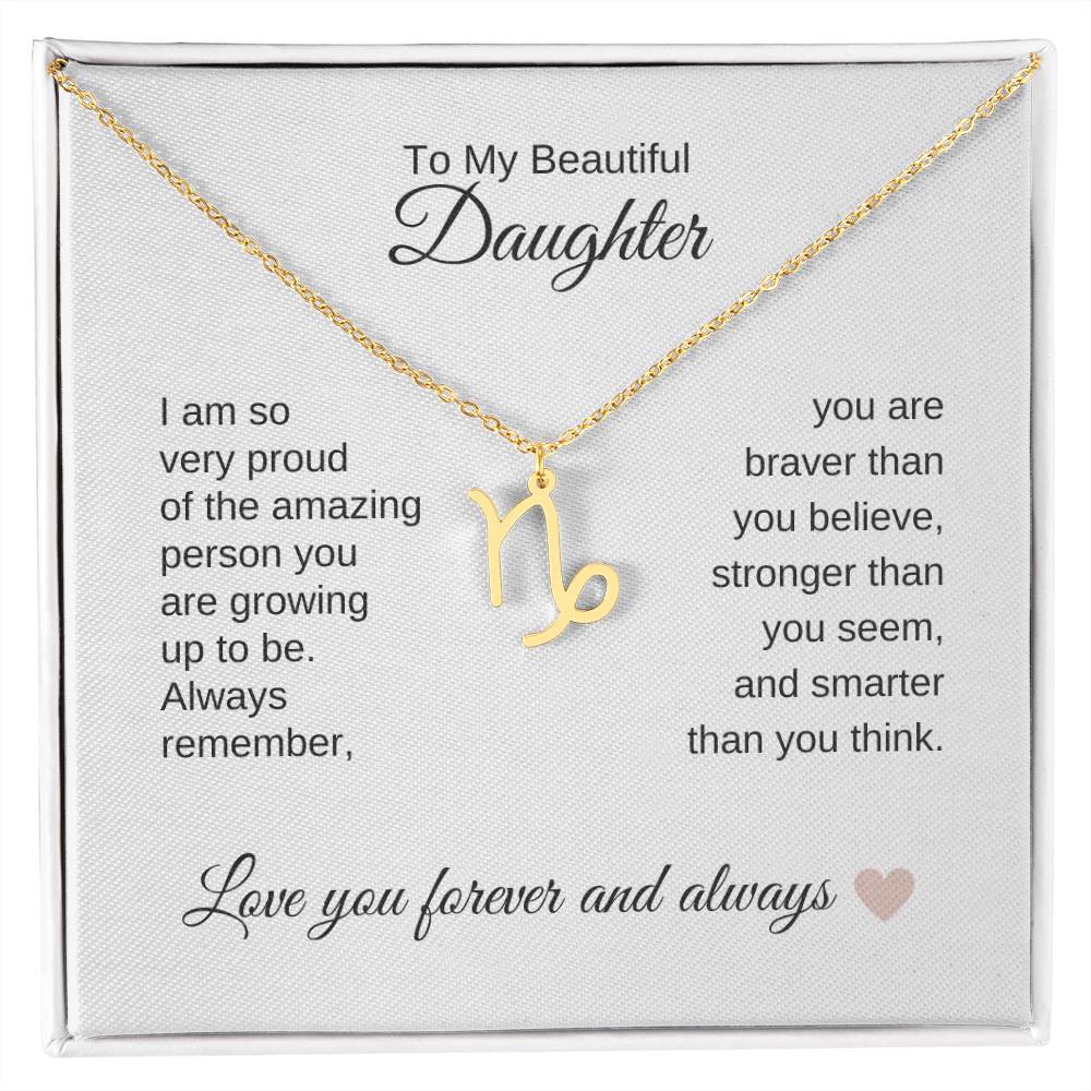 To My Beautiful Daughter Gift, Delicate Zodiac Necklace Gold or Stainless Steel, Gift for Daughter