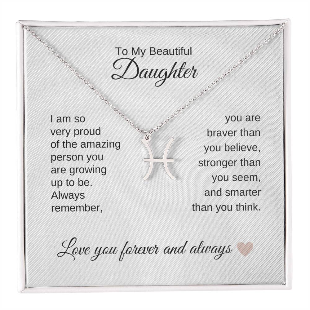 To My Beautiful Daughter Gift, Delicate Zodiac Necklace Gold or Stainless Steel, Gift for Daughter