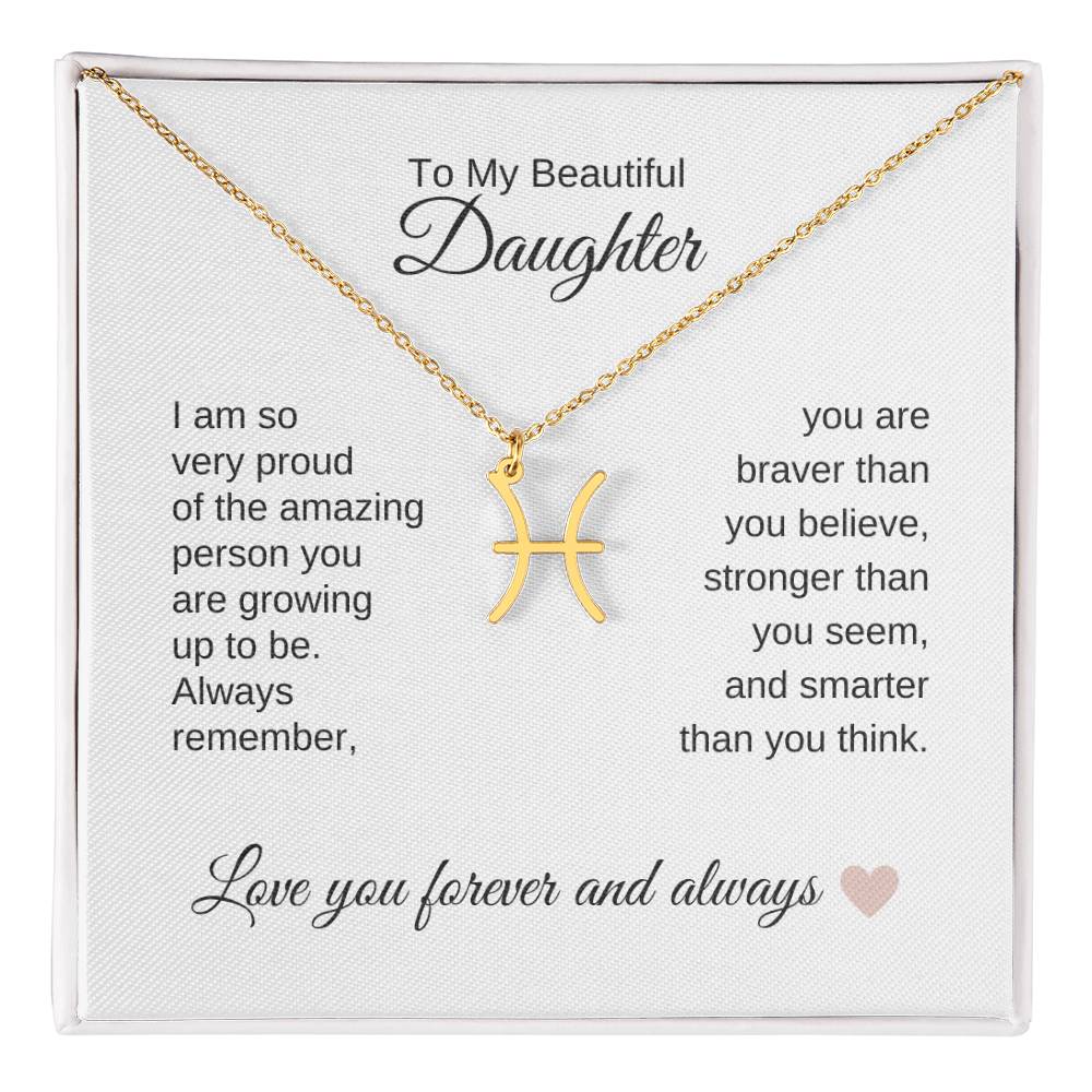 To My Beautiful Daughter Gift, Delicate Zodiac Necklace Gold or Stainless Steel, Gift for Daughter