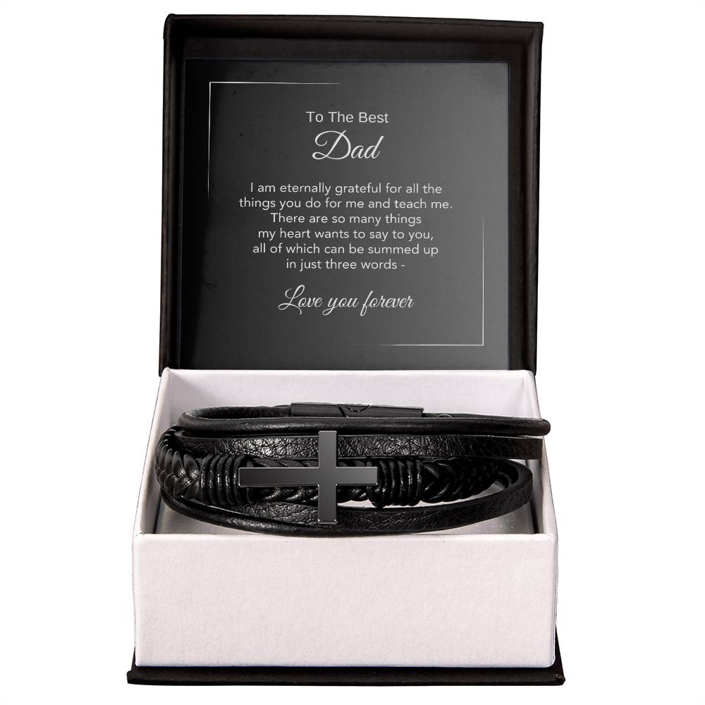 To The Best Dad Gift, Leather Cross Bracelet with Heartfelt Message Card