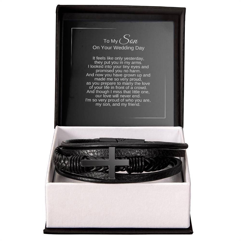 To My Son on Your Wedding Day, Leather Cross Bracelet, Gifts for Son on Wedding Day