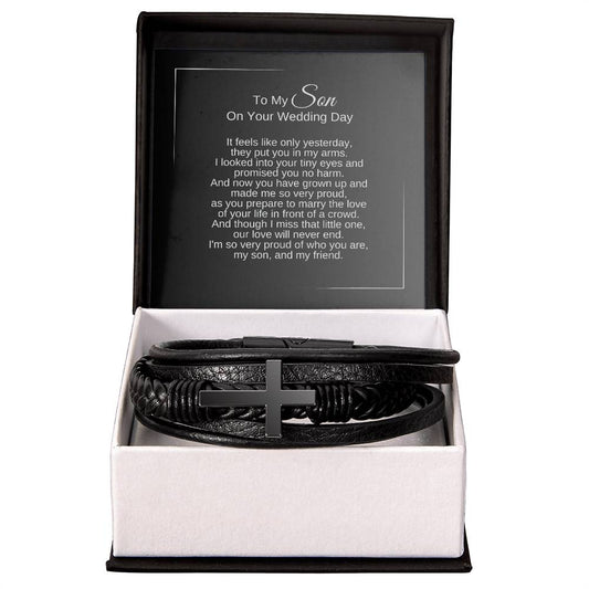 To My Son on Your Wedding Day, Leather Cross Bracelet, Gifts for Son on Wedding Day