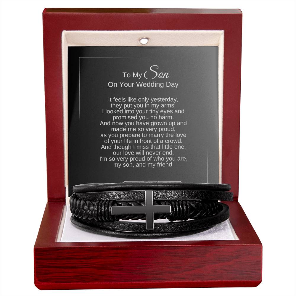 To My Son on Your Wedding Day, Leather Cross Bracelet, Gifts for Son on Wedding Day