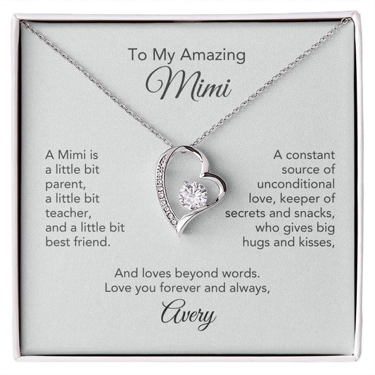 To My Amazing Mimi Gift Heart Necklace Personalized Gift for Mimi
