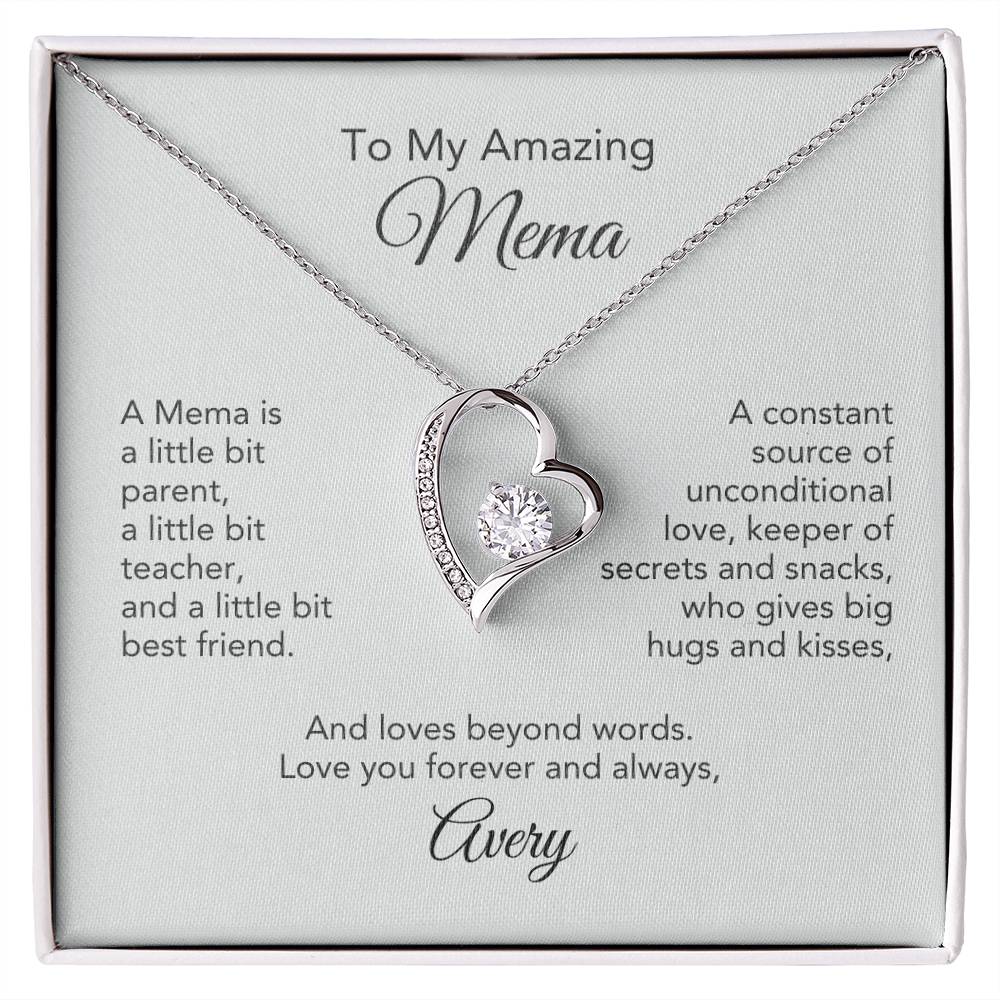 Mema Gifts Personalized Heart Necklace Gift for Mema - Timeless Love!