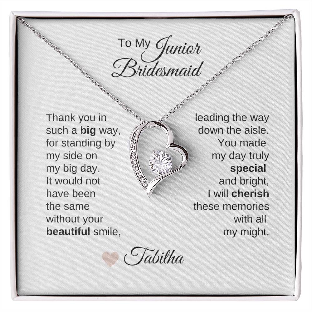 Junior Bridesmaid Gifts Wedding Bridal Party Gifts Gold Heart Necklace - MKT Custom Jewelry