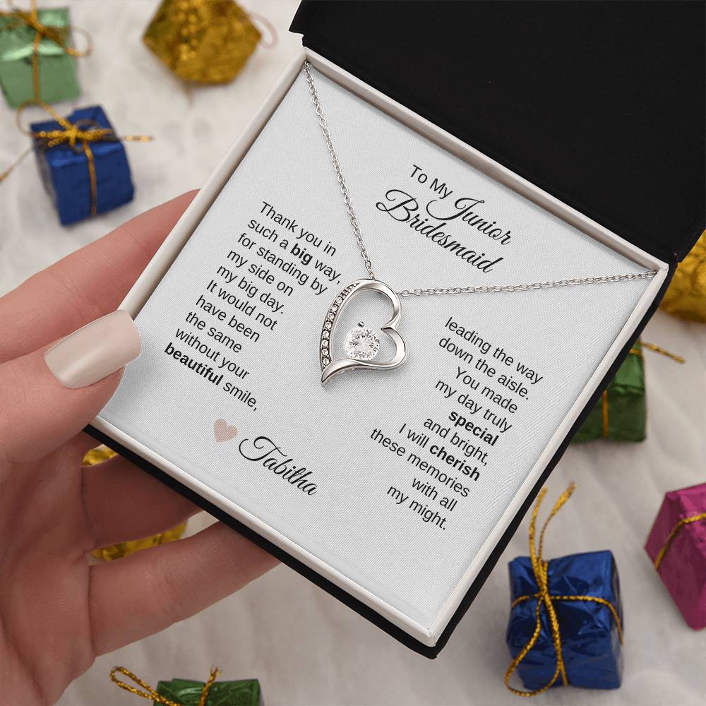 Junior Bridesmaid Gifts Wedding Bridal Party Gifts Gold Heart Necklace - MKT Custom Jewelry