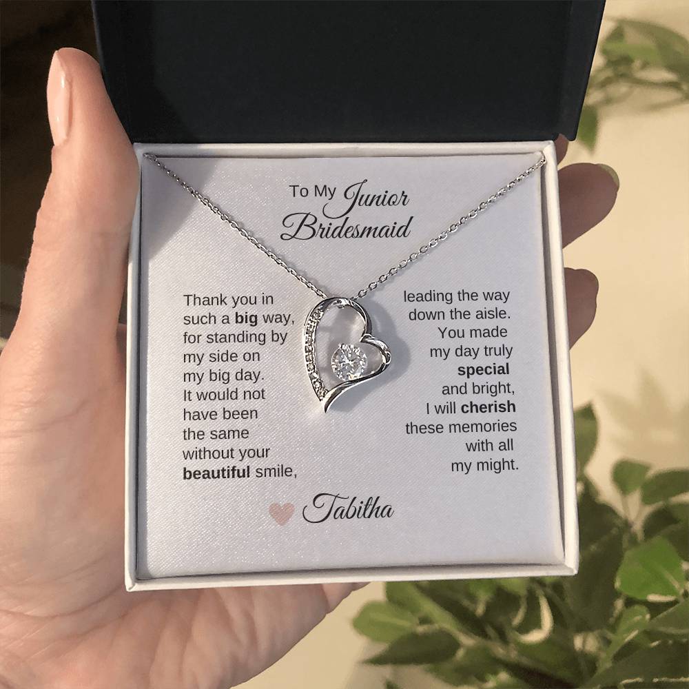 Junior Bridesmaid Gifts Wedding Bridal Party Gifts Gold Heart Necklace - MKT Custom Jewelry
