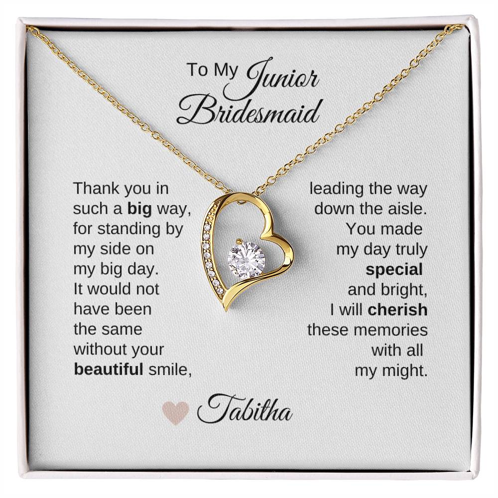 Junior Bridesmaid Gifts Wedding Bridal Party Gifts Gold Heart Necklace - MKT Custom Jewelry