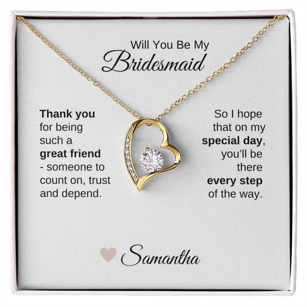 Will You Be My Bridesmaid Proposal Gift Gold Heart Necklace