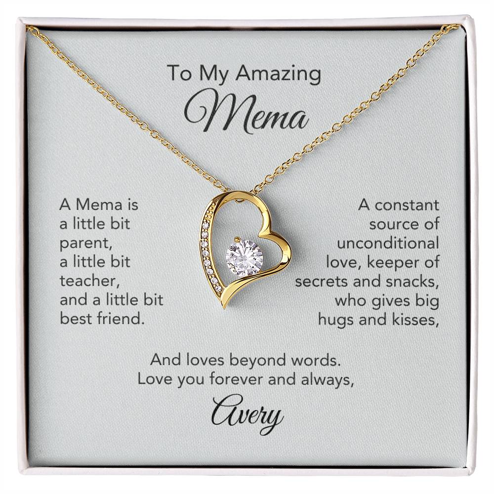 Mema Gifts Personalized Heart Necklace Gift for Mema - Timeless Love!