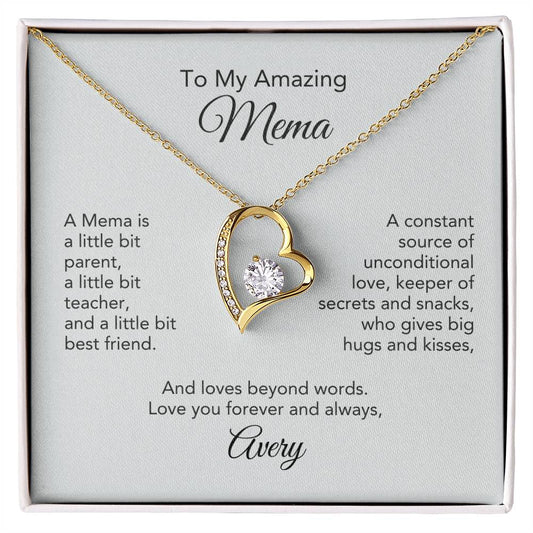Mema Gifts Personalized Heart Necklace Gift for Mema - Timeless Love!