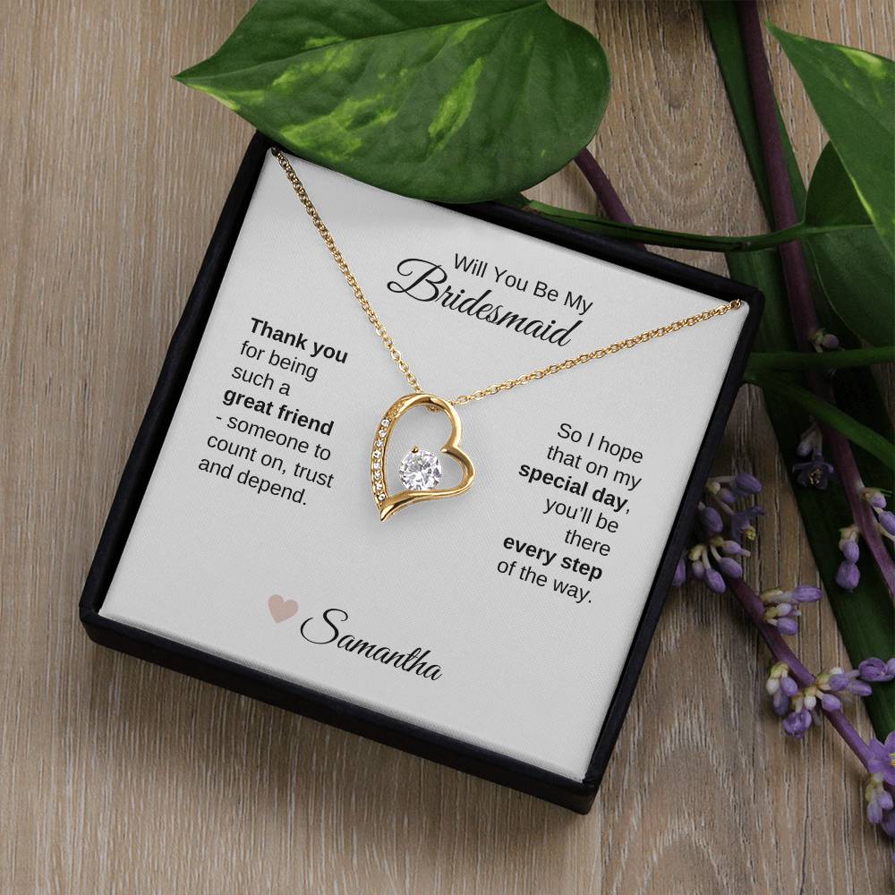 Will You Be My Bridesmaid Proposal Gift Gold Heart Necklace
