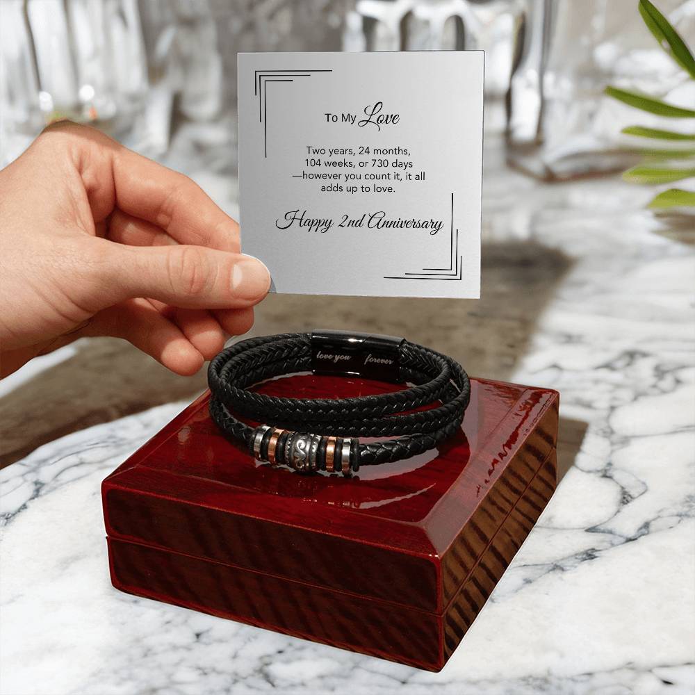 2 Year Anniversary Gift for Him 2nd Anniversary Gift Engraved Leather Bracelet - MKTCustomDesigns