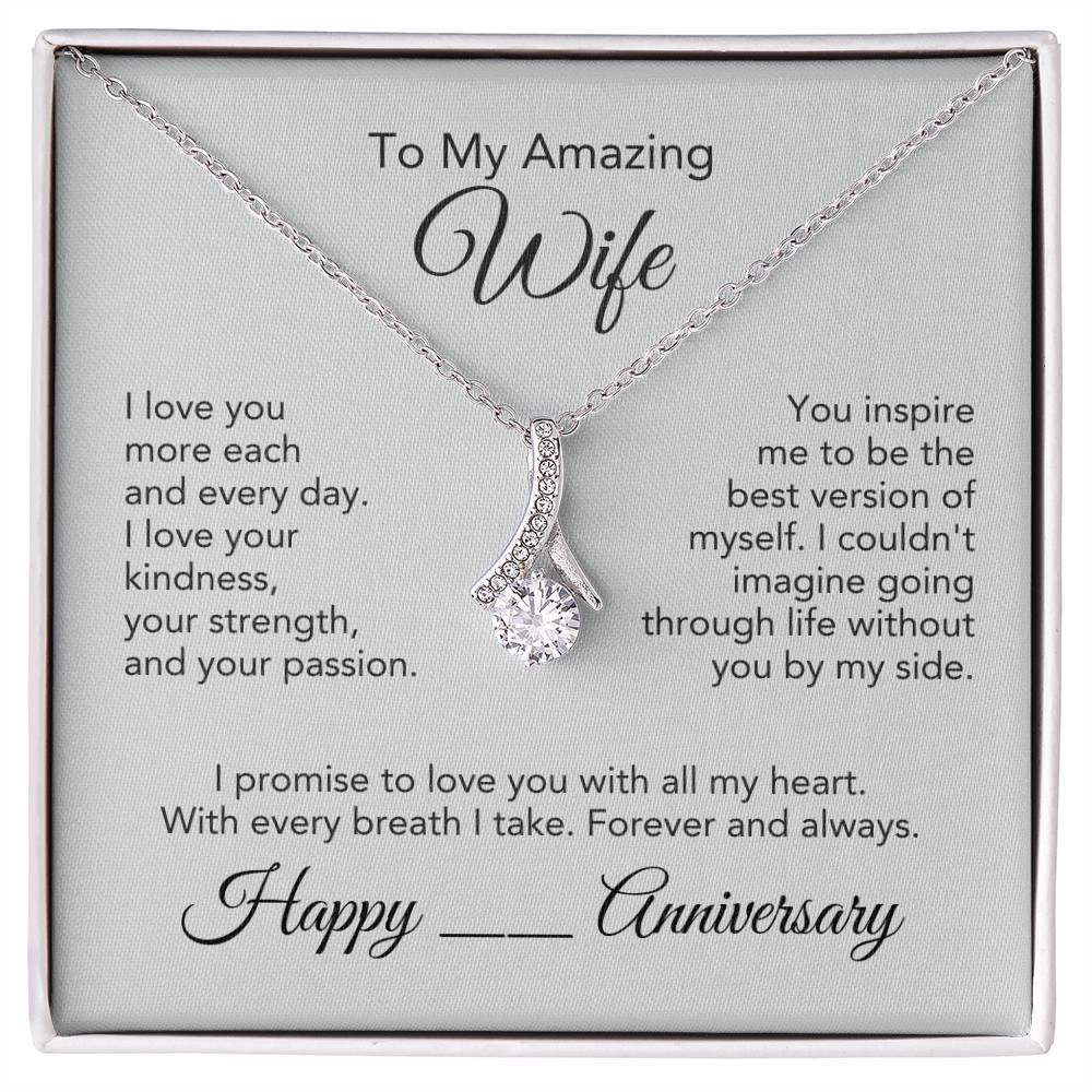 Anniversary Present Wife Gold Ribbon Necklace - MKT Custom Jewelry