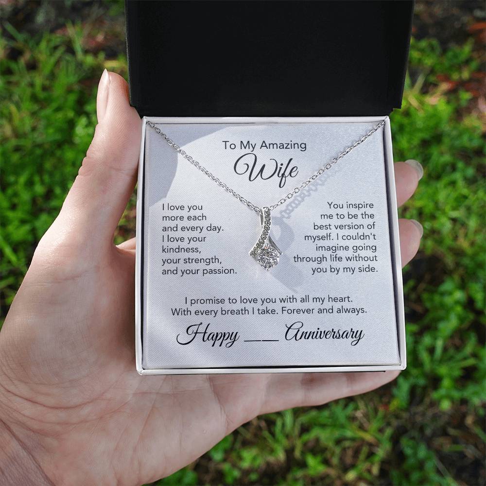 Anniversary Present Wife Gold Ribbon Necklace - MKT Custom Jewelry