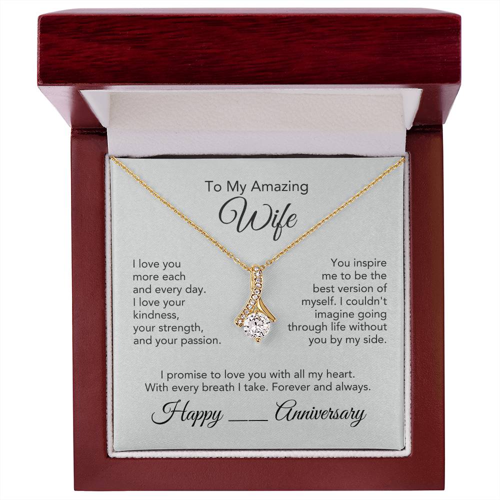 Anniversary Present Wife Gold Ribbon Necklace - MKT Custom Jewelry