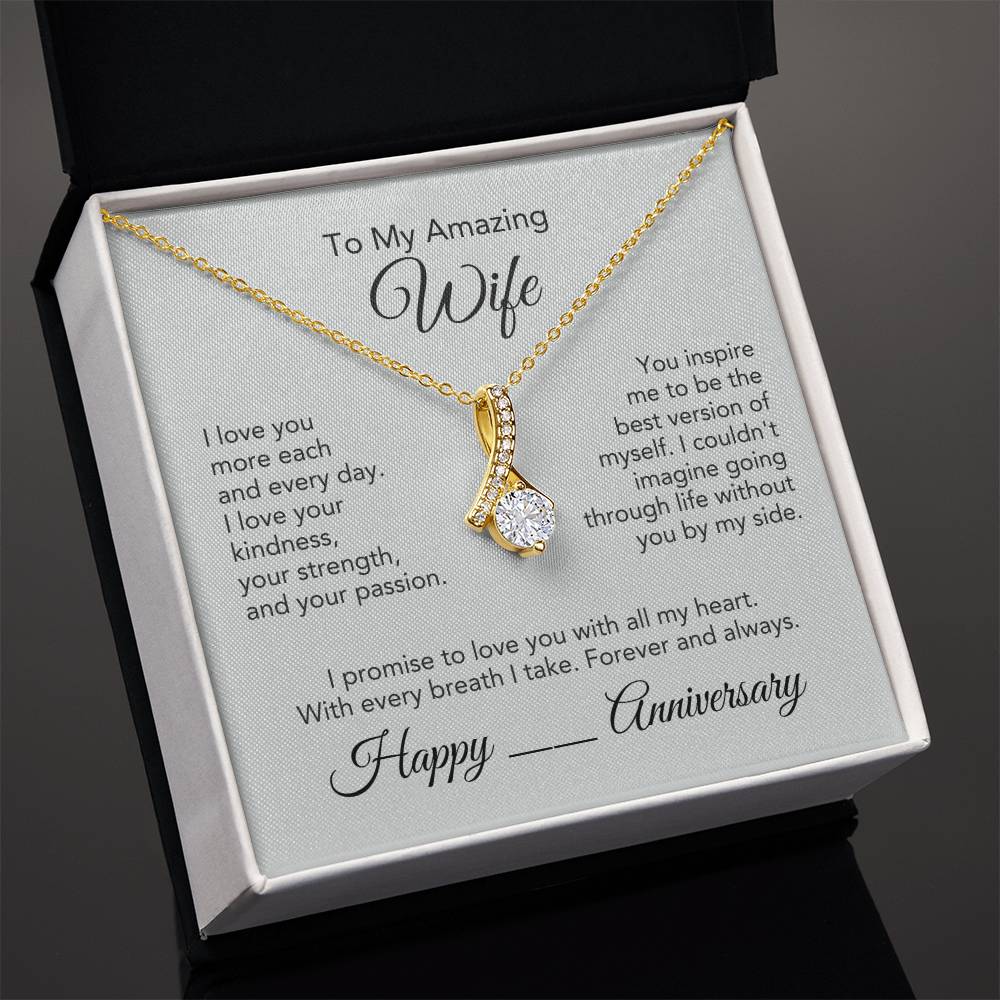 Anniversary Present Wife Gold Ribbon Necklace - MKT Custom Jewelry