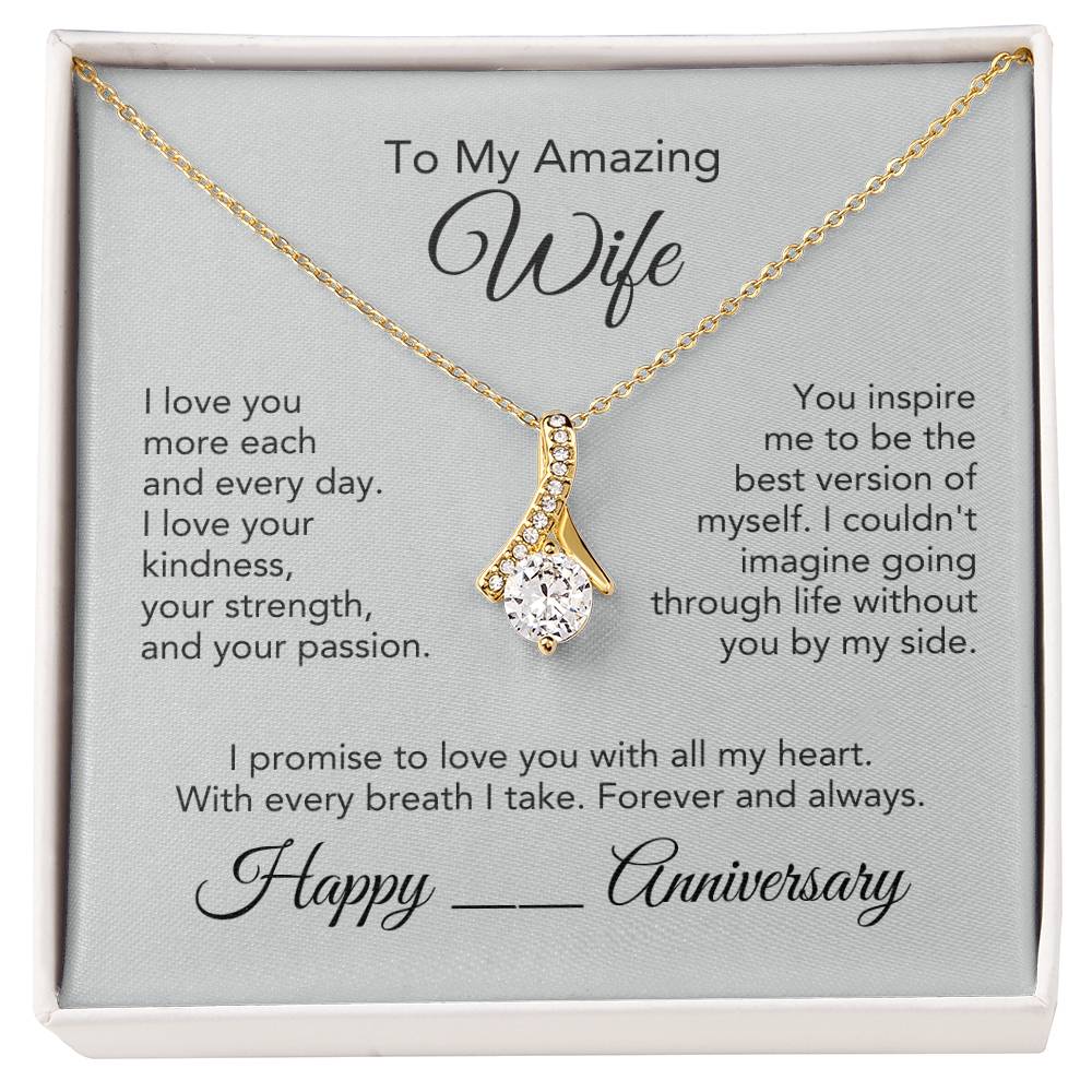 Anniversary Present Wife Gold Ribbon Necklace - MKT Custom Jewelry