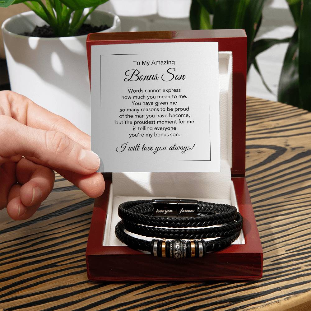 Bonus Son Gifts for Stepson Gift Step Son Gifts Leather Bracelet - MKT Custom Jewelry