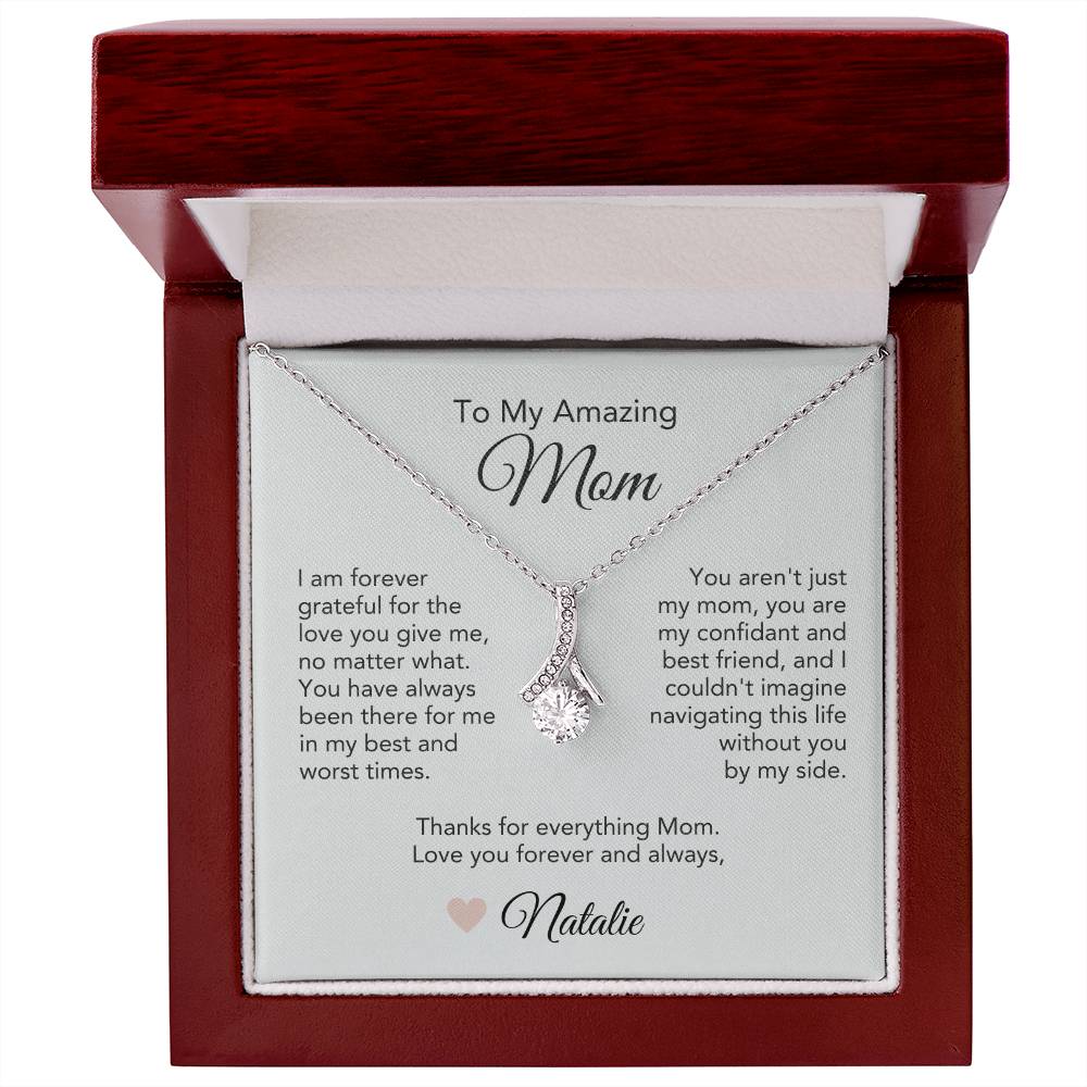 Mom Necklace Present Ideas for Mother Gifts Gold Ribbon - MKT Custom Jewelry
