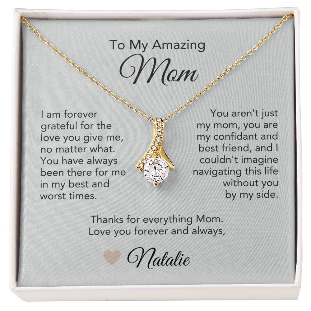 Mom Necklace Present Ideas for Mother Gifts Gold Ribbon - MKT Custom Jewelry