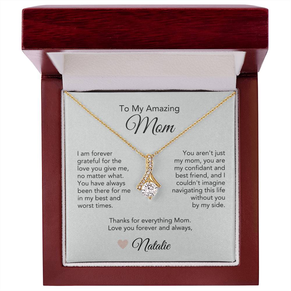 Mom Necklace Present Ideas for Mother Gifts Gold Ribbon - MKT Custom Jewelry