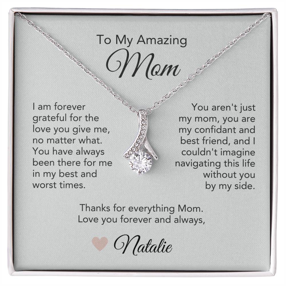 Mom Necklace Present Ideas for Mother Gifts Gold Ribbon - MKT Custom Jewelry