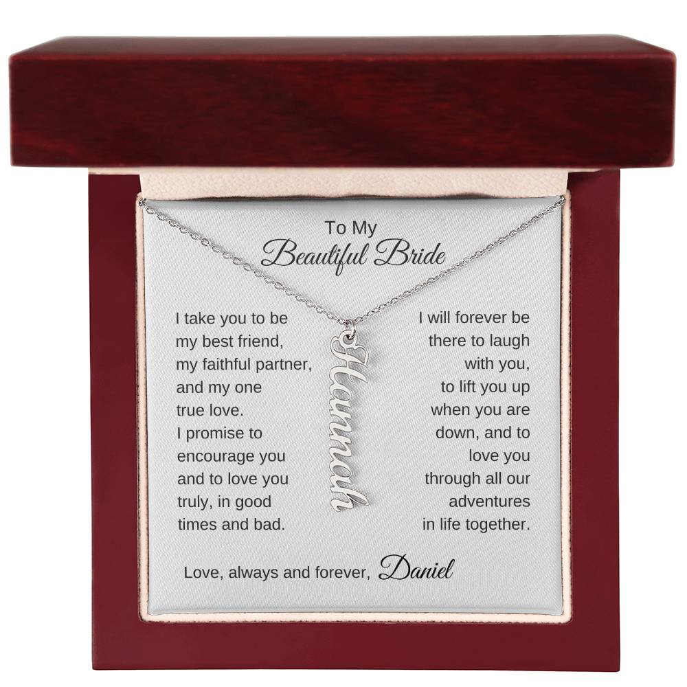 To My Beautiful Bride Necklace Gift To Bride From Groom Wedding Gift - Custom Name Necklace - MKTCustomDesigns