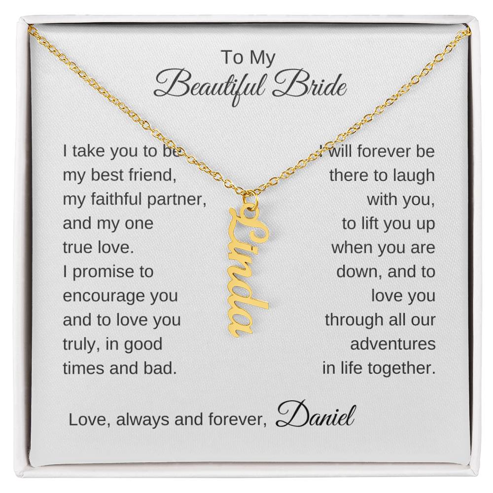 To My Beautiful Bride Necklace Gift To Bride From Groom Wedding Gift - Custom Name Necklace - MKTCustomDesigns