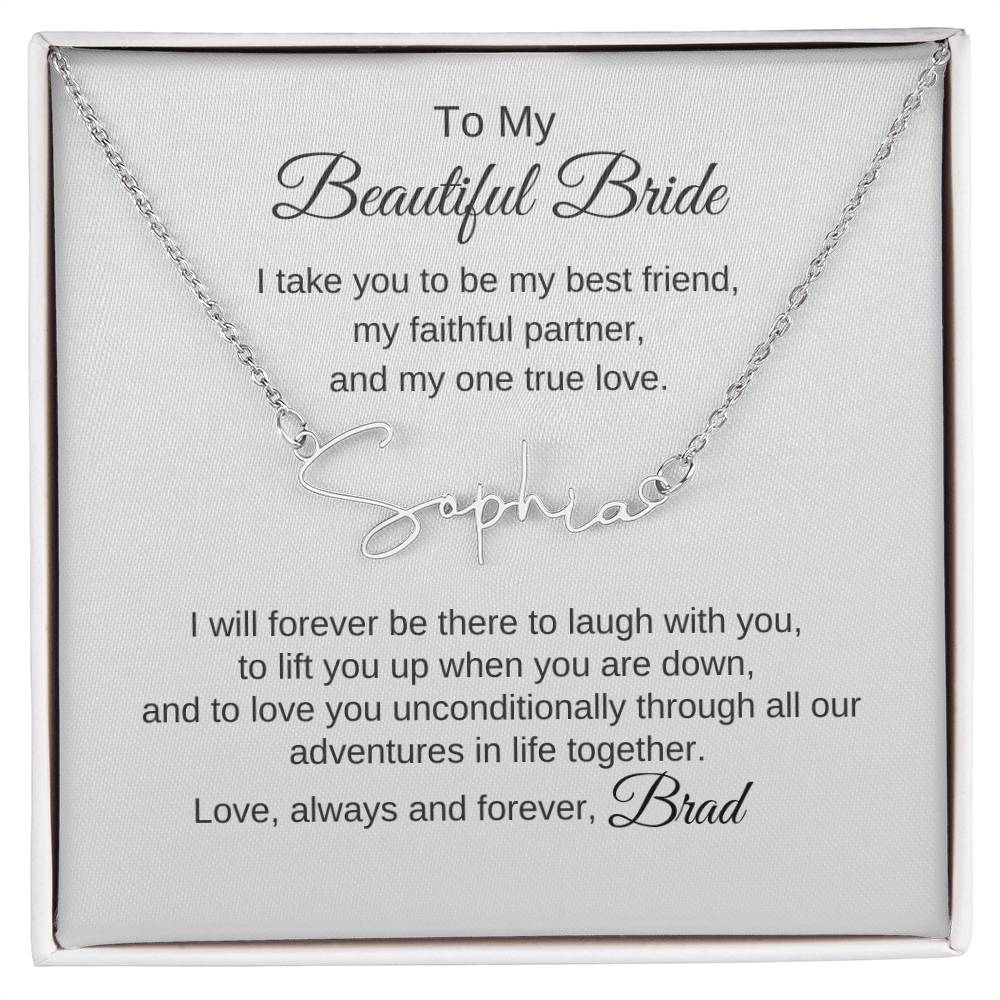 To My Beautiful Bride Necklace Gift To Bride From Groom Wedding Gift - Custom Name Necklace - MKTCustomDesigns