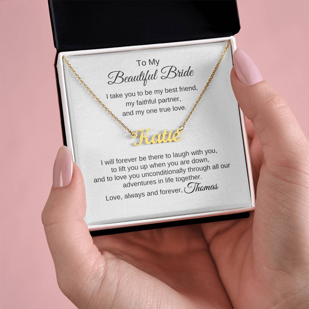 To My Beautiful Bride Necklace Gift To Bride From Groom Wedding Gift - Custom Name Necklace - MKTCustomDesigns