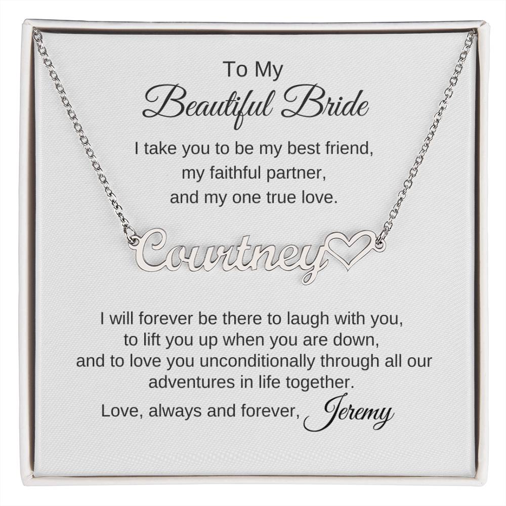To My Beautiful Bride Necklace Gift To Bride From Groom Wedding Gift - Custom Name Necklace - MKTCustomDesigns