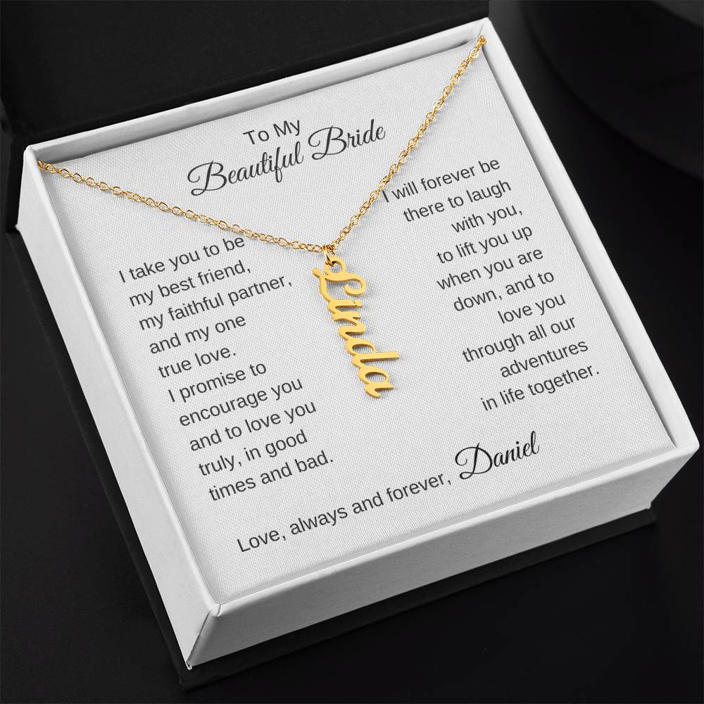 To My Beautiful Bride Necklace Gift To Bride From Groom Wedding Gift - Custom Name Necklace - MKTCustomDesigns