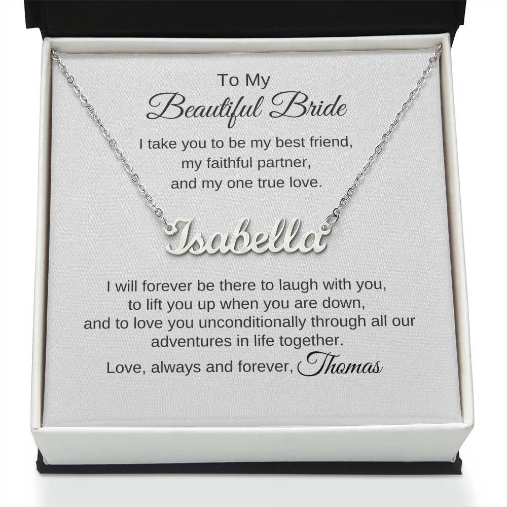 To My Beautiful Bride Necklace Gift To Bride From Groom Wedding Gift - Custom Name Necklace - MKTCustomDesigns