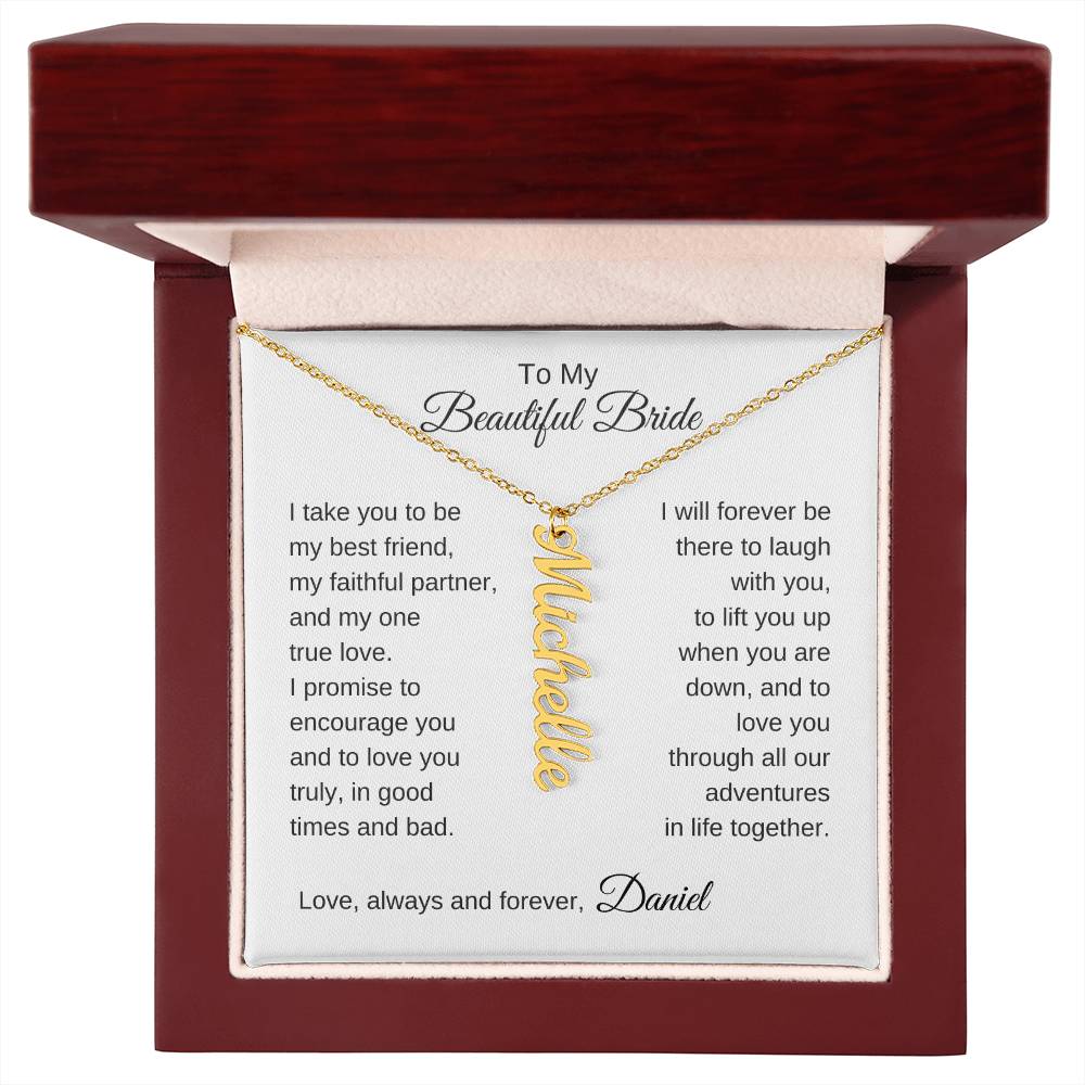 To My Beautiful Bride Necklace Gift To Bride From Groom Wedding Gift - Custom Name Necklace - MKTCustomDesigns