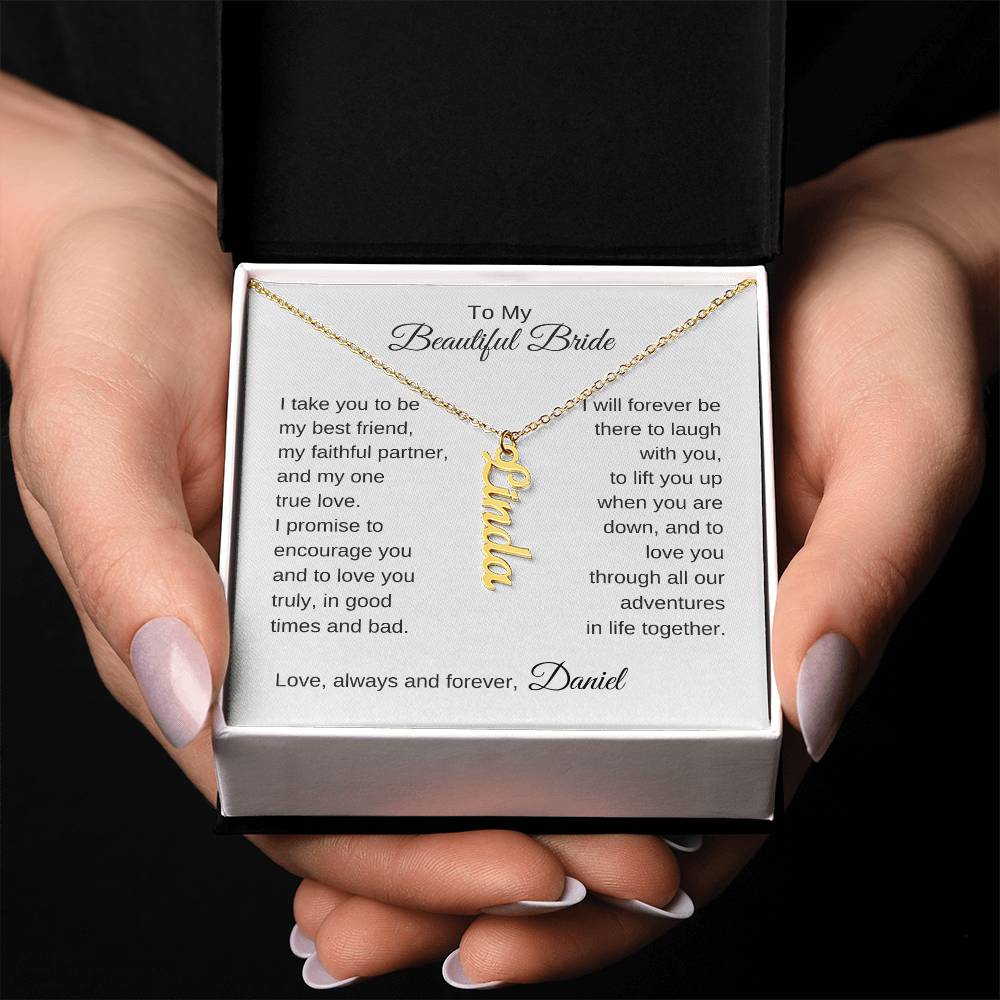To My Beautiful Bride Necklace Gift To Bride From Groom Wedding Gift - Custom Name Necklace - MKTCustomDesigns