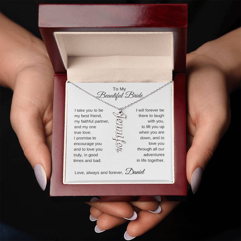 To My Beautiful Bride Necklace Gift To Bride From Groom Wedding Gift - Custom Name Necklace - MKTCustomDesigns