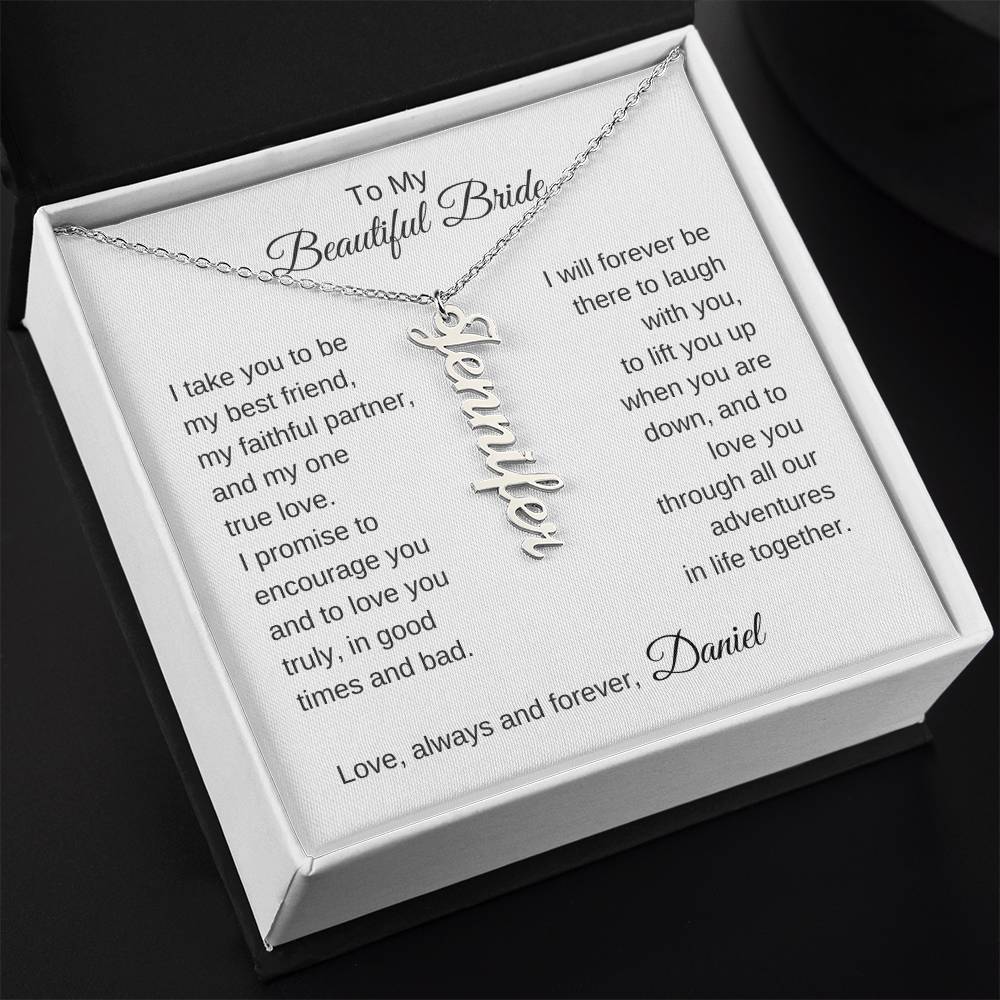 To My Beautiful Bride Necklace Gift To Bride From Groom Wedding Gift - Custom Name Necklace - MKTCustomDesigns