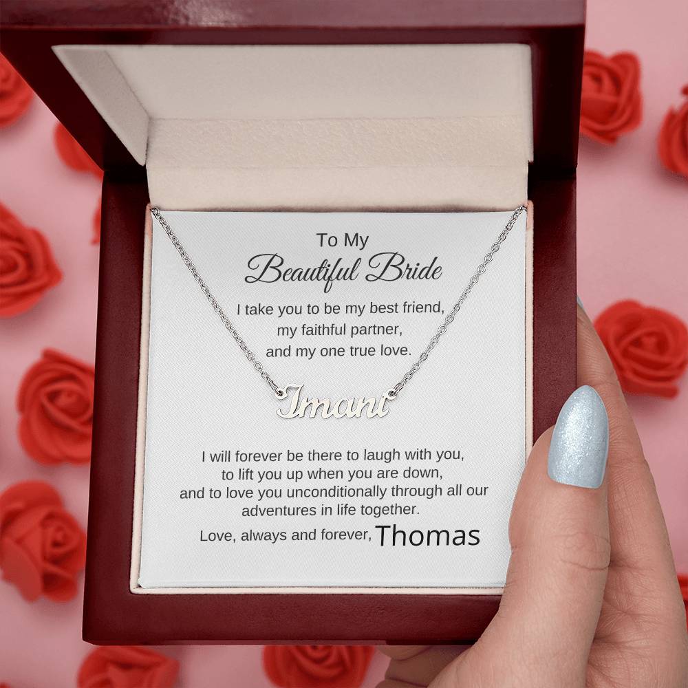 To My Beautiful Bride Necklace Gift To Bride From Groom Wedding Gift - Custom Name Necklace - MKTCustomDesigns