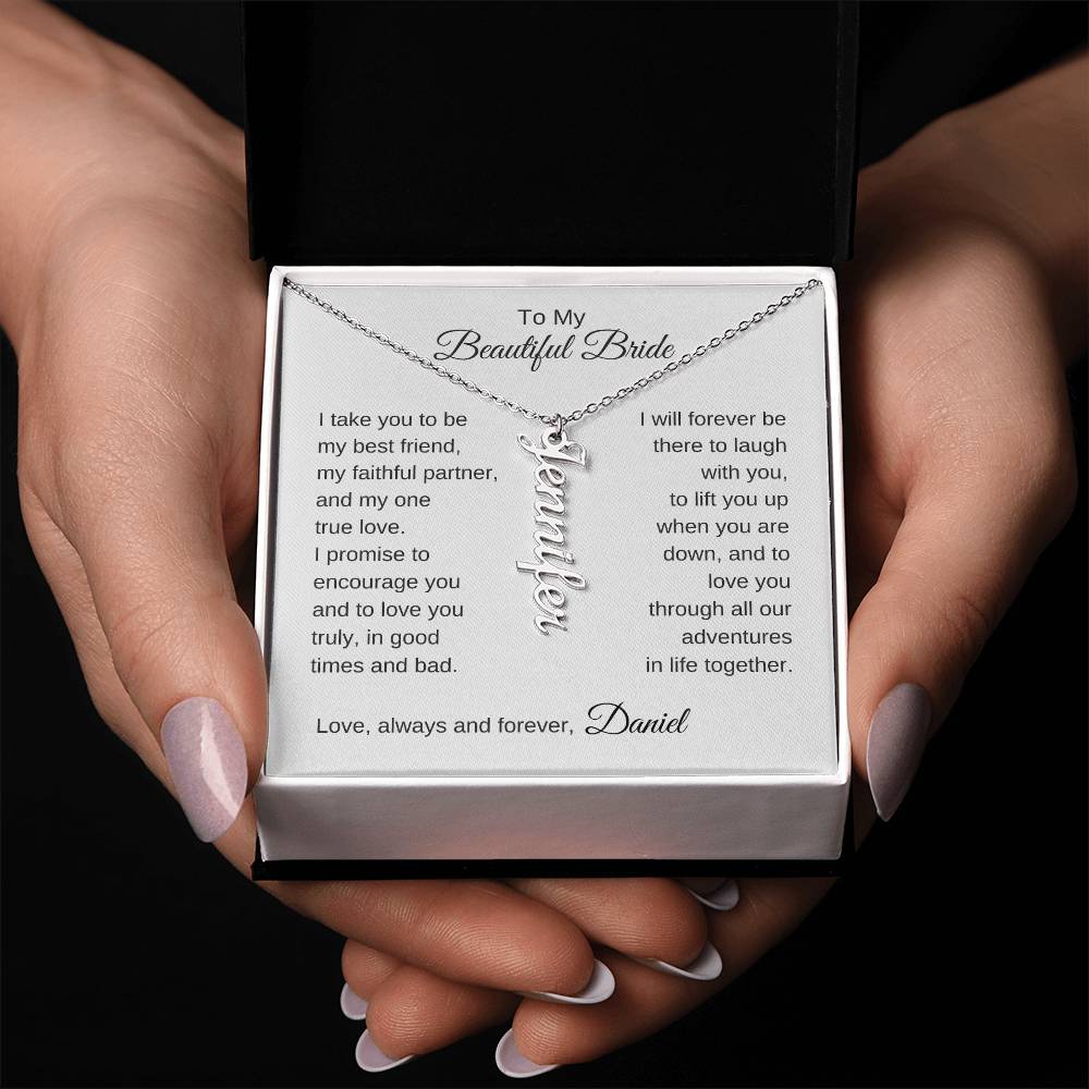 To My Beautiful Bride Necklace Gift To Bride From Groom Wedding Gift - Custom Name Necklace - MKTCustomDesigns