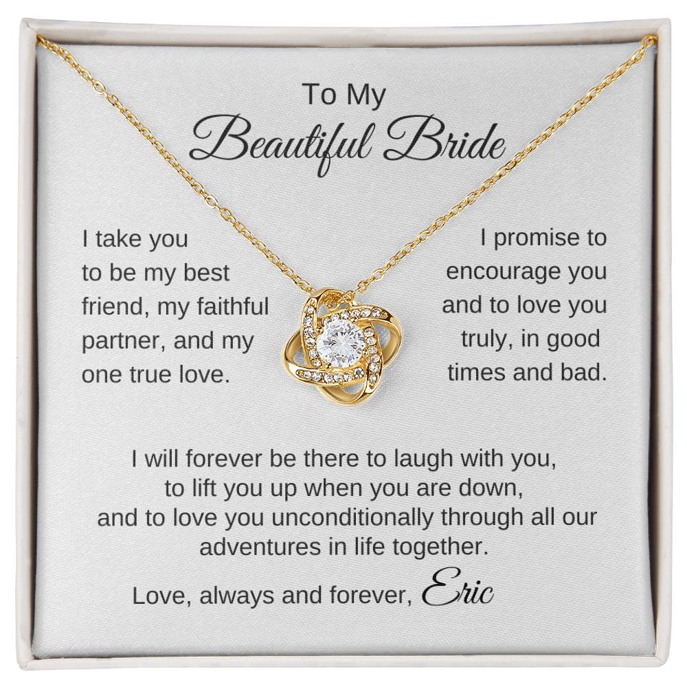 To My Beautiful Bride Gift To Bride From Groom Wedding Gift Gold Love Knot Necklace