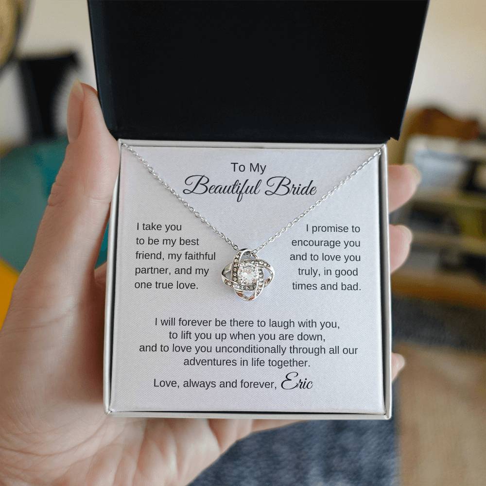 To My Beautiful Bride Gift To Bride From Groom Wedding Gift Gold Love Knot Necklace