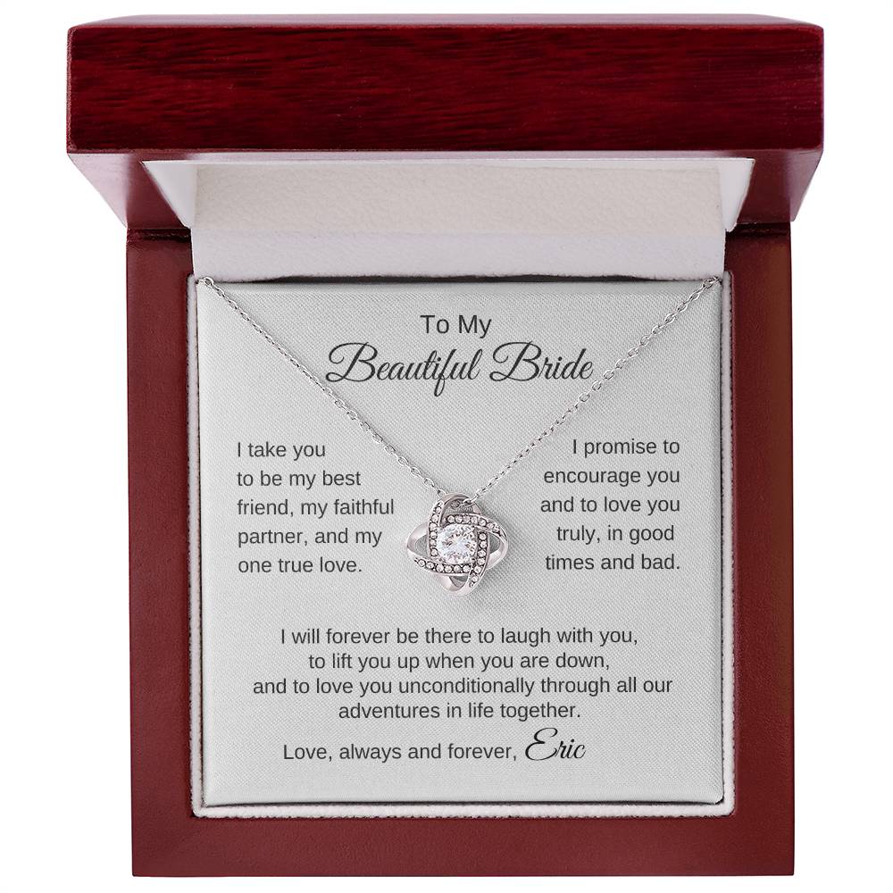To My Beautiful Bride Gift To Bride From Groom Wedding Gift Gold Love Knot Necklace