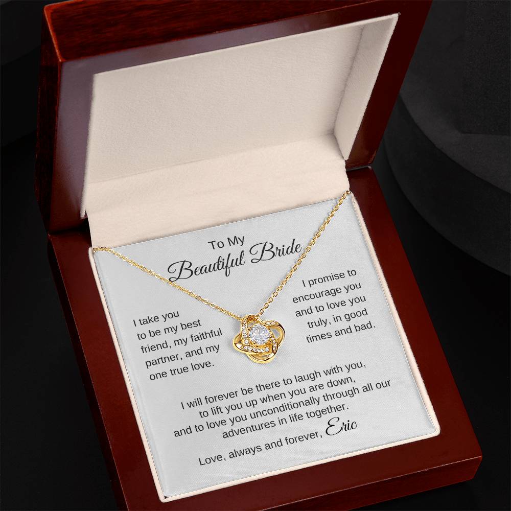 To My Beautiful Bride Gift To Bride From Groom Wedding Gift Gold Love Knot Necklace