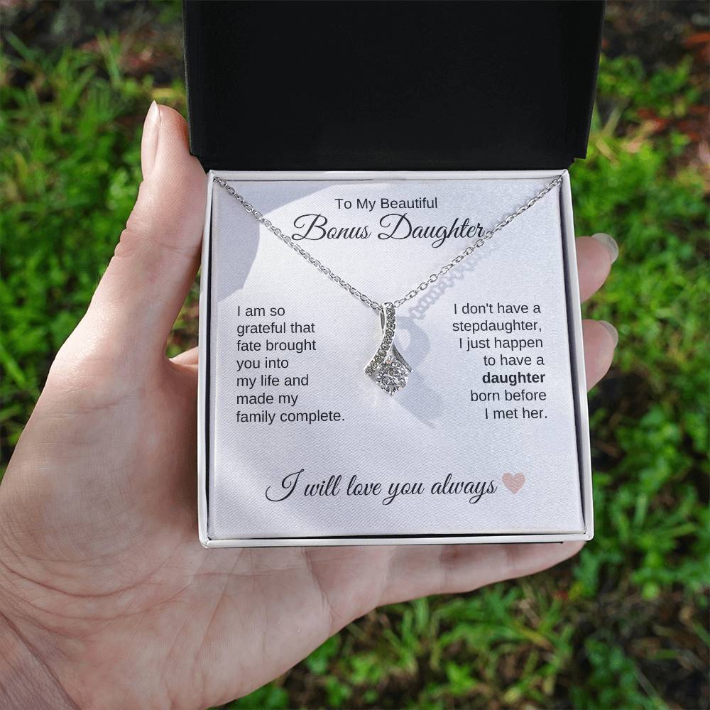 To My Bonus Daughter Necklace Gift, Stepdaughter Gift for Birthday, Christmas Gift for Step Daughter - MKTCustomDesigns