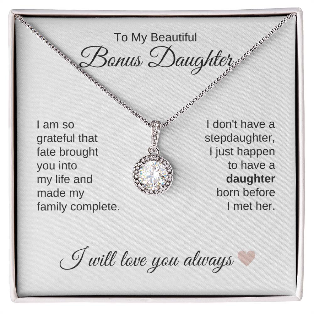 To My Bonus Daughter White Gold Necklace Gift, Stepdaughter Gift