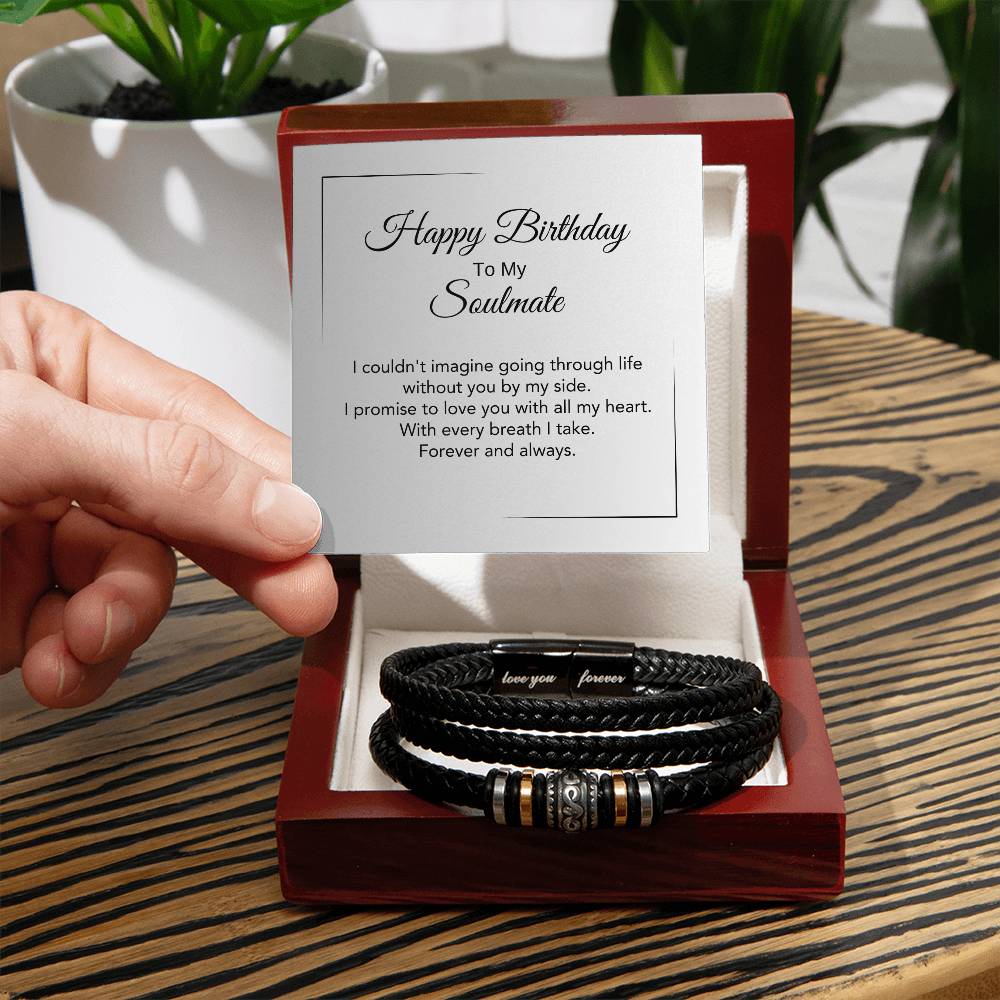 To My Soulmate Birthday Gift Engraved Love You Forever Men's Vegan Leather Bracelet - MKTCustomDesigns
