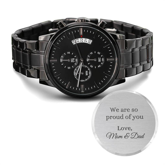 Gift for Son, Engraved Black Watch, So Proud of You, Gift Son